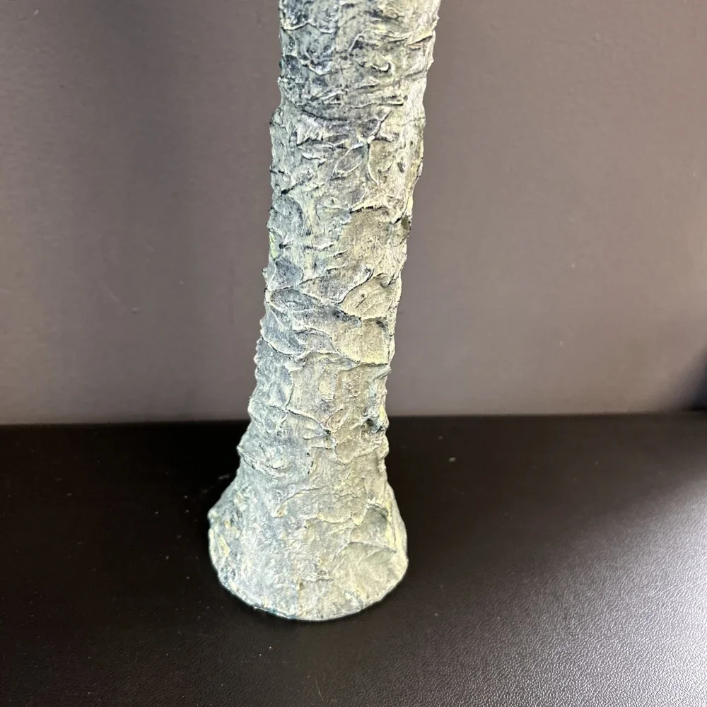 Upcycled Tall Vase Grunge Moody‎ Textured Painted White Waxed Resin Blend 15